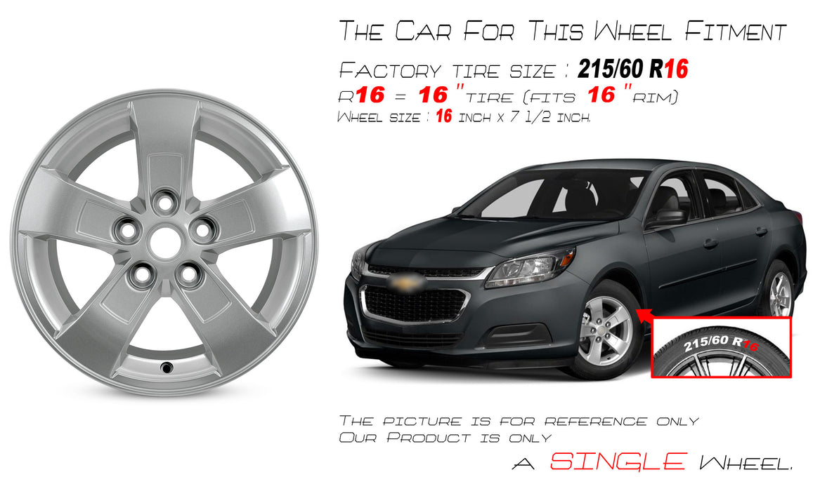 For Chevrolet Malibu Limited OEM Design Wheel 16" 16x7.5 2013-2016 Silver Single Replacement Rim