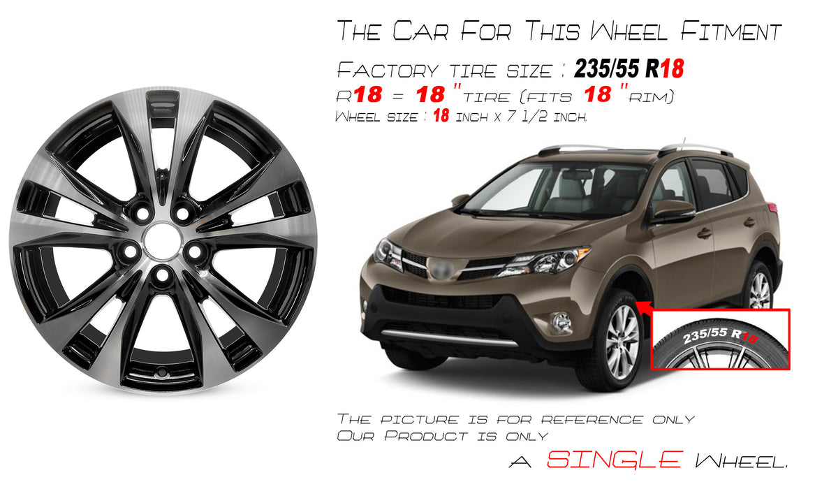 For Toyota RAV4 OEM Design Wheel 18" 18x7.5 2013-2015 Machined Black Single - Angle View