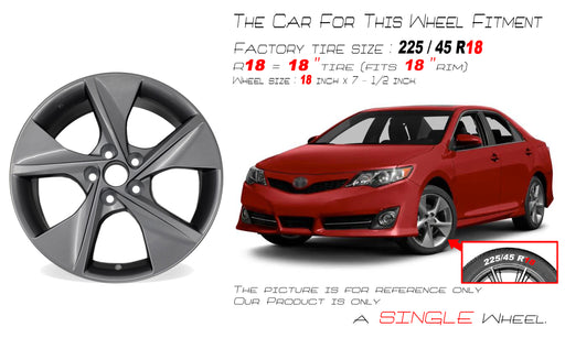18” NEW Single 18x7.5 Charcoal Wheel for TOYOTA CAMRY 2012-2014 OEM Design - Angle View