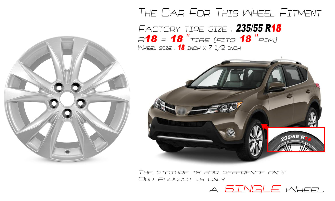 For Toyota RAV4 OEM Design Wheel 18" 18x7.5 2013-2015 Silver Single Replacement - Angle View