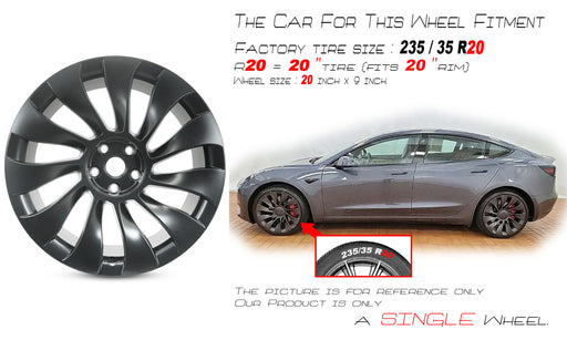For Tesla Model 3 OEM Design Wheel 20" 2021-2023 CHARCOAL Single Replacement Rim - Angle View
