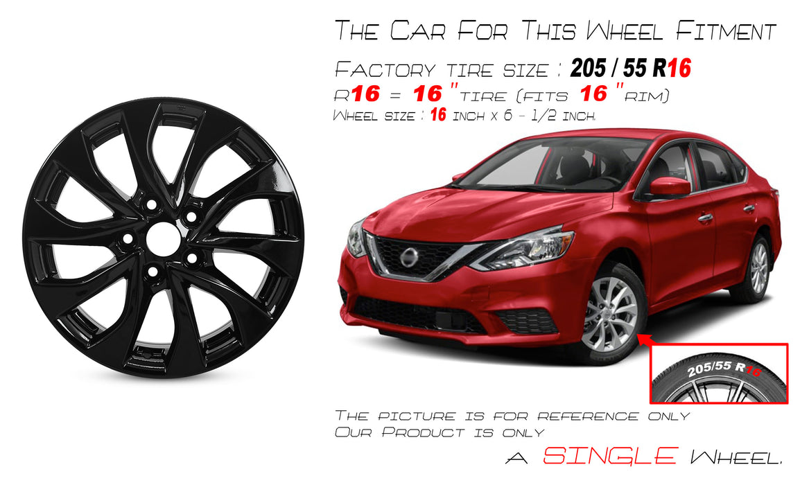 For Nissan Sentra OEM Design Wheel 16" 2016-2019 16X6.5 GLOSS BLACK Single - Angle View