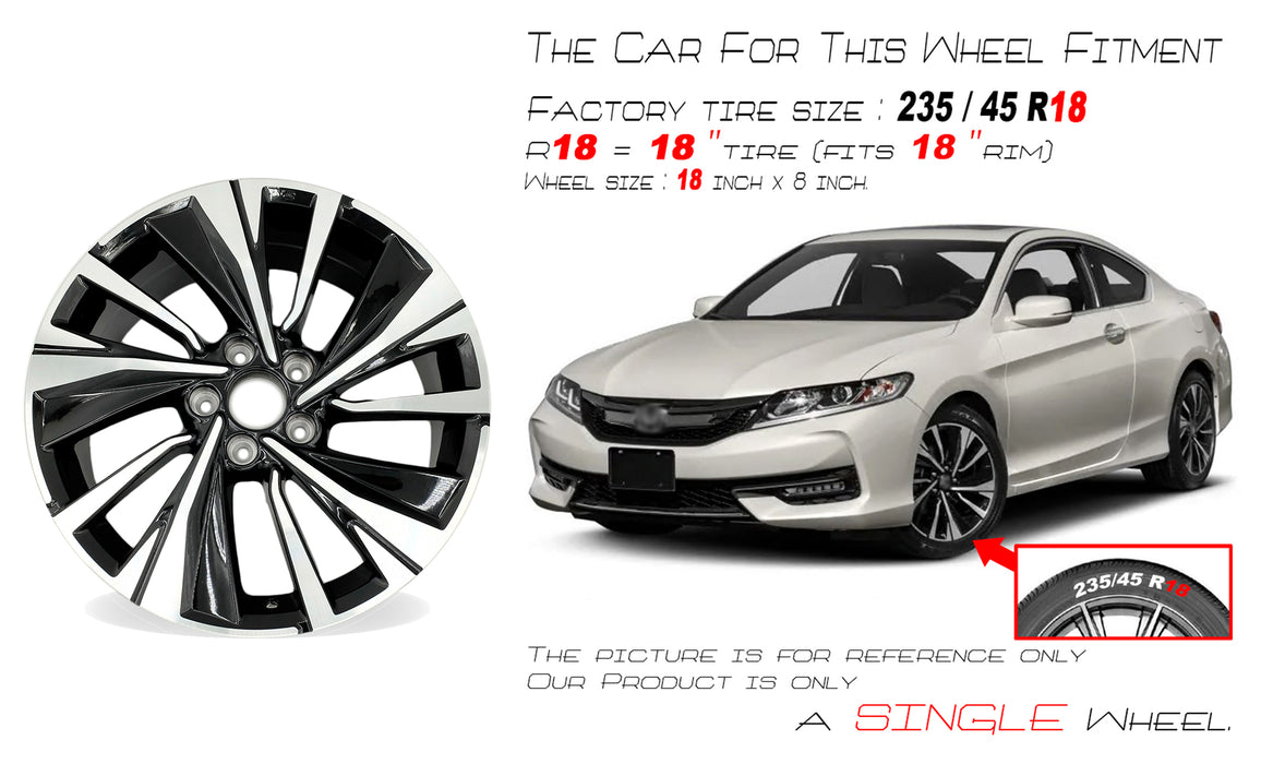 For Honda Accord OEM Design  Wheel 18" 18x8 2016-2017 Machined Black Single Replacement Rim