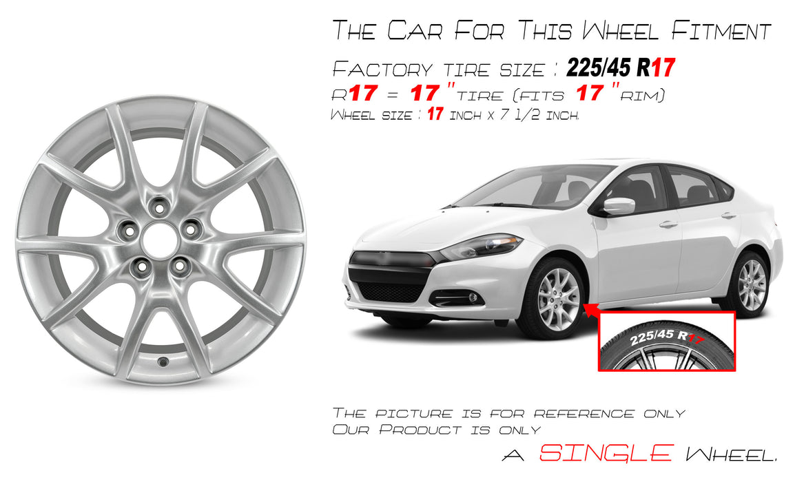 For Dodge Dart OEM Design Wheel 17" 17x7.5 2013-2016 Silver Single Replacement - Angle View