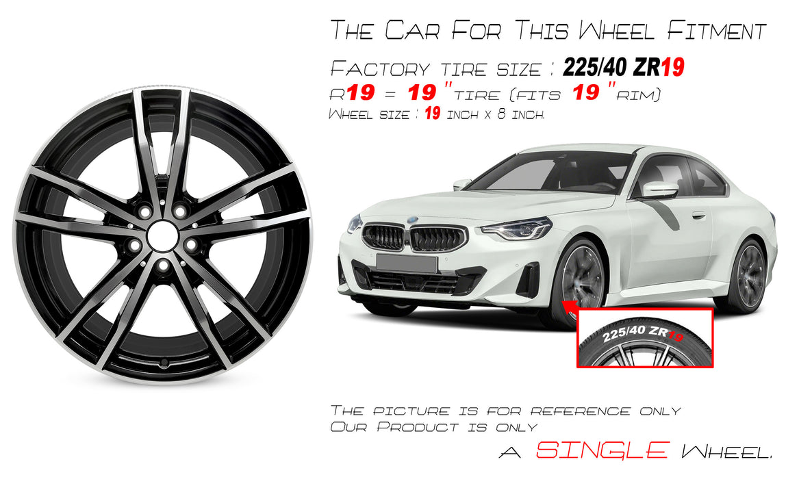 For FRONT BMW 2 Series, 3 Series & 4 Series OEM Design Wheel 19" 19x8 2019-2024 Machined Black Single Replacement Rim