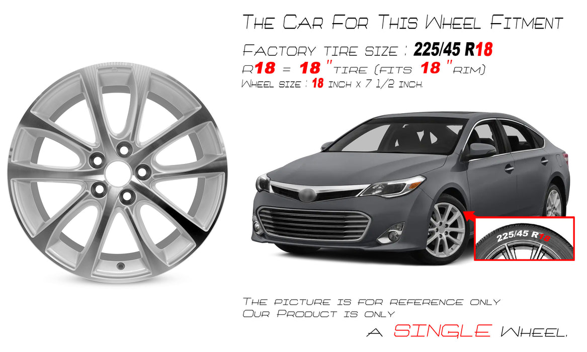 For Toyota Avalon OEM Design Wheel 18" 18x7.5 2013-2015 Machined Silver Single Replacement Rim