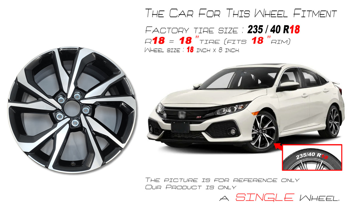 For Honda Civivc OEM Design Wheel 18" 2017-2021 Machined Black Single Replacement Rim 42700TBFA91