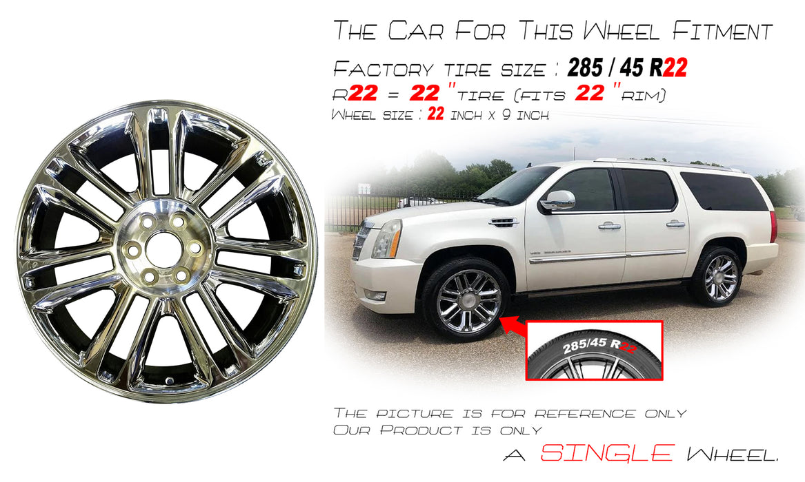 22" 22x9 Brand New Single Alloy Wheel for Cadillac Escalade ESV EXT 2007-2014 CHROME OEM Quality Replacement Rim