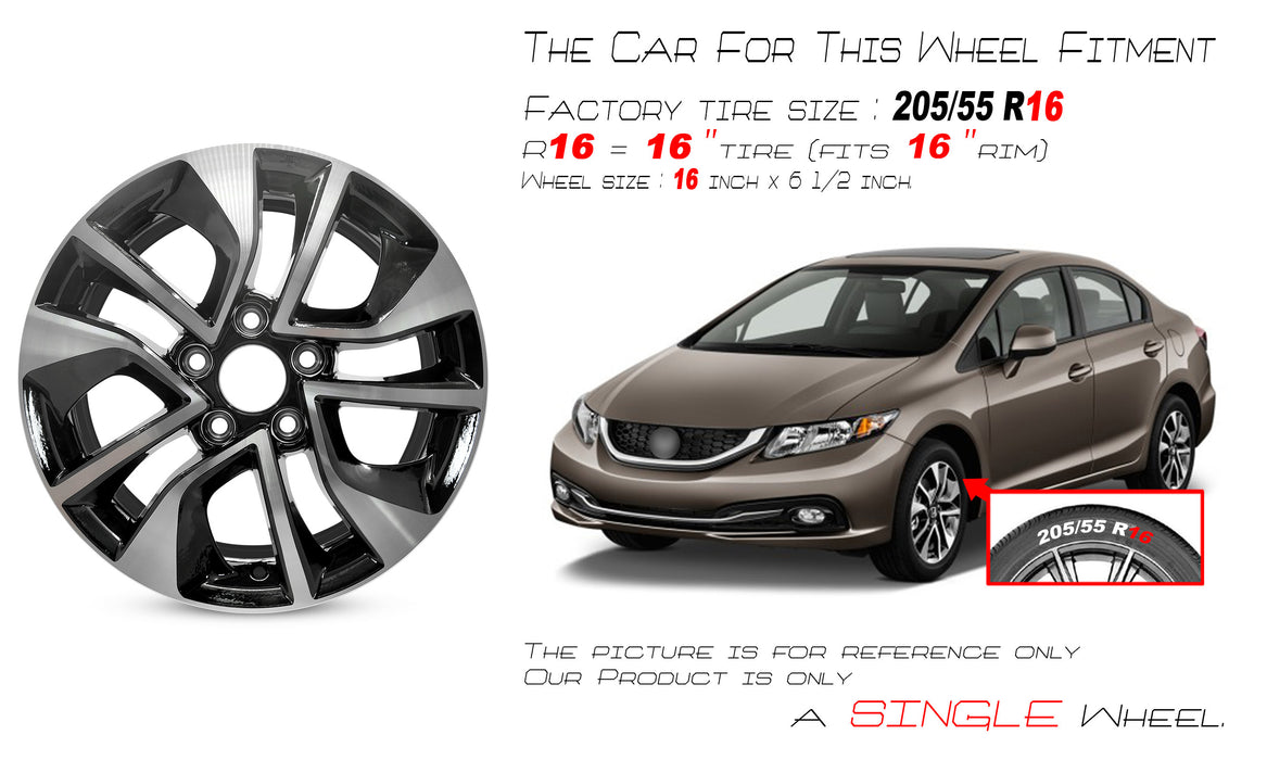 For Honda Civic OEM Design Wheel 16" 16x6.5 2013-2015 Machined Black Single - Angle View