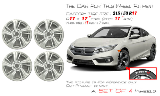For Honda Civic OEM Design Wheel 17" 17X7 2016-2021 Silver Set of 4 Replacement - Angle View