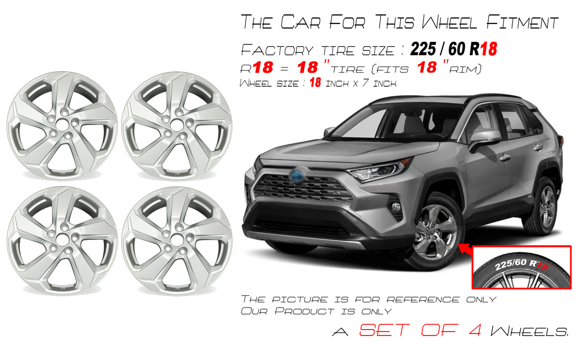18” SET OF 4 18x7 HYPER SILVER Wheel for TOYOTA RAV4 2019-2022 OEM Design - Angle View