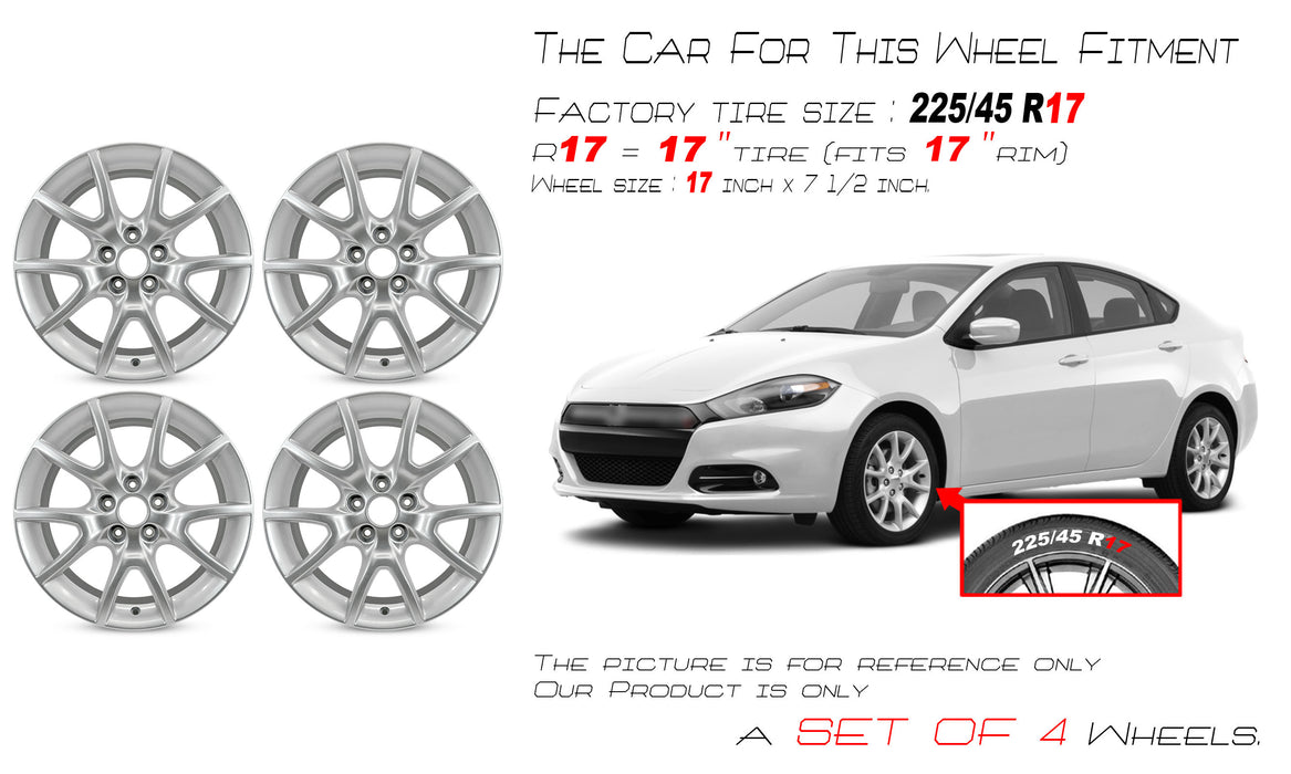 For Dodge Dart OEM Design Wheel 17" 17x7.5 2013-2016 Silver Set of 4 - Angle View