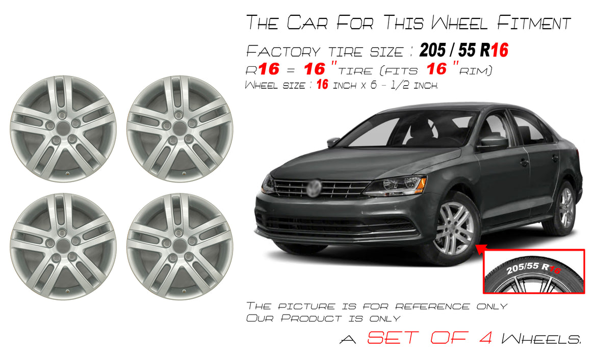 For Volkswagen Jetta OEM Design Wheel 16" 16x6.5 2005-2018 Silver Set of 4 Replacement Rim