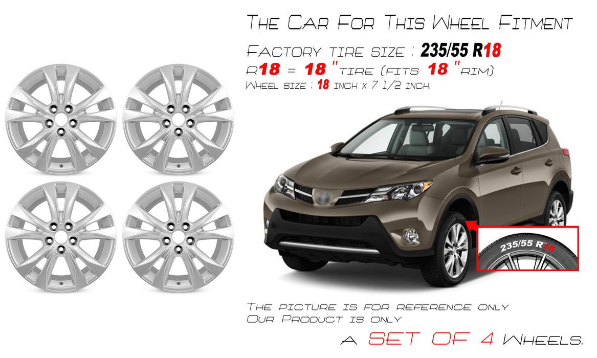 For Toyota RAV4 OEM Design Wheel 18" 18x7.5 2013-2015 Silver Set of 4 - Angle View