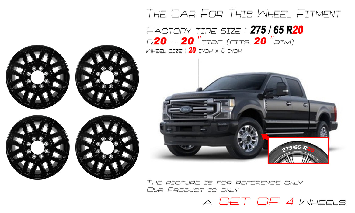 For Ford F250 F350 SRW OEM Design Wheel 20" 2018-2022 20x8 Gloss Black Set of 4 - Angle View