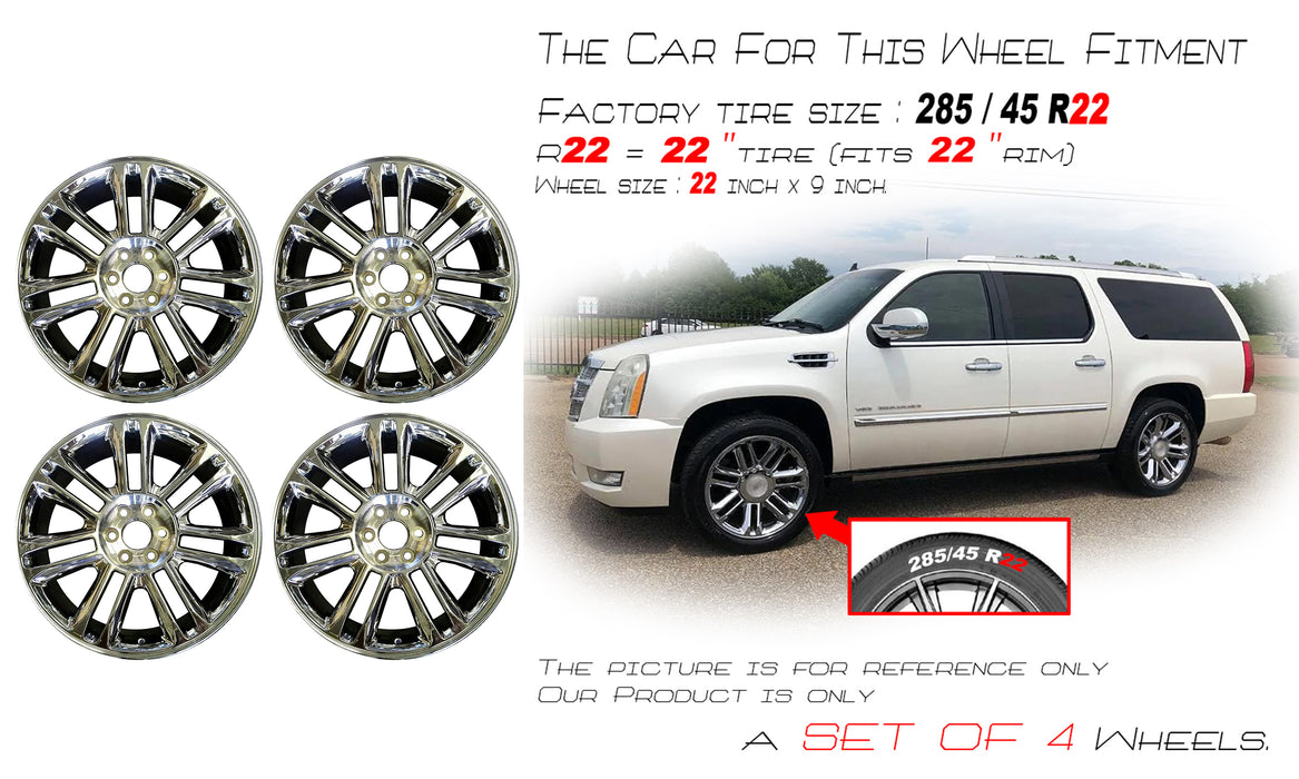 22" 22x9 SET OF 4 NEW Alloy Wheels for  Cadillac Escalade ESV EXT 2007-2014 CHROME OEM Quality Replacement Rim