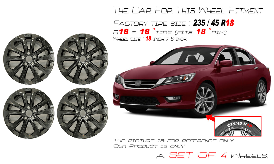 For Honda Accord OEM Design Wheel 18" 18x8 2013-2015 GLOSS BLACK Set of 4 - Angle View