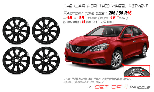 For Nissan Sentra OEM Design Wheel 16" 2016-2019 16X6.5 GLOSS BLACK Set of 4 - Angle View