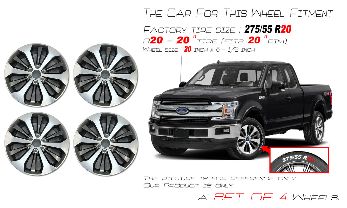 For Ford F150 Pickup OEM Design Wheel 20" 2015-2020 Machined Charcoal Set of 4 Replacement Rim HL341007JA
