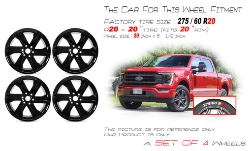 For Ford F-150 OEM Design Wheel 20" 20X8.5 2021-2023 Gloss Black Set of 4 - Angle View