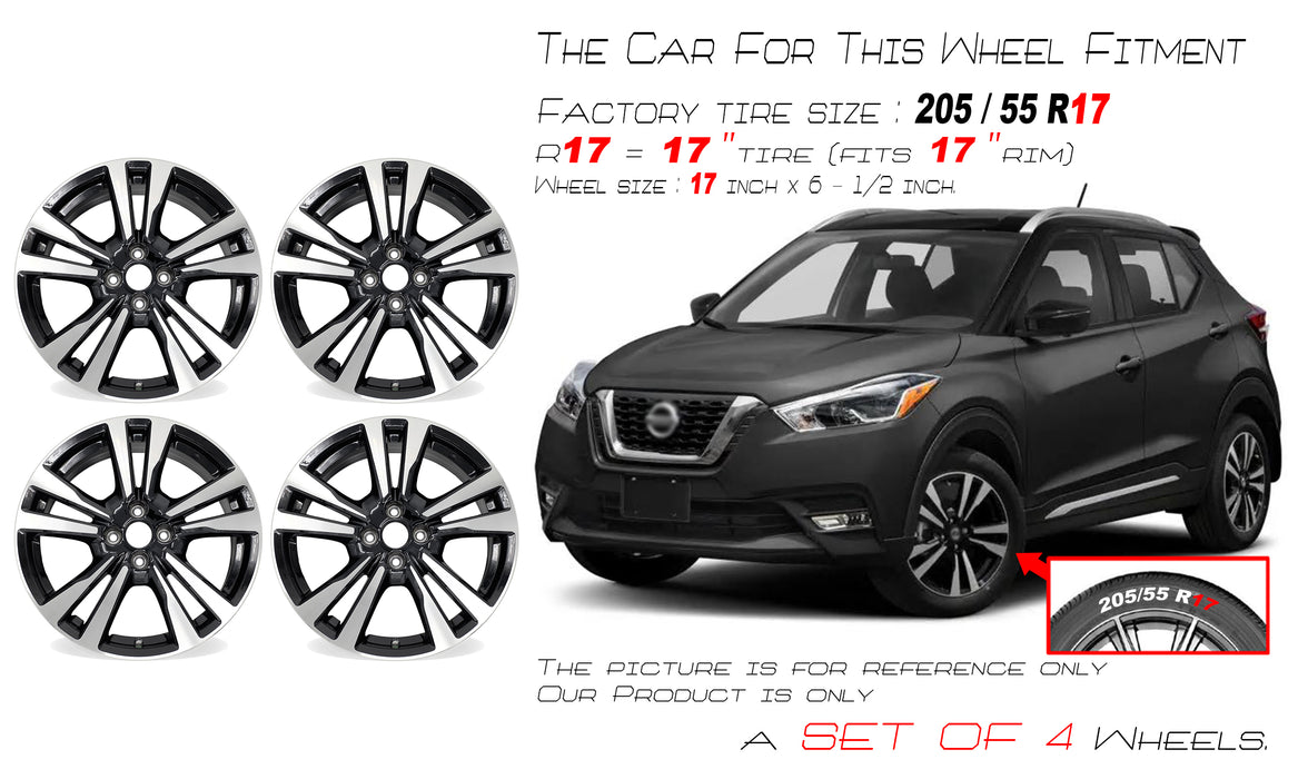 17” SET OF 4 17x6.5 MACHINED BLACK Wheels for NISSAN KICKS 2018