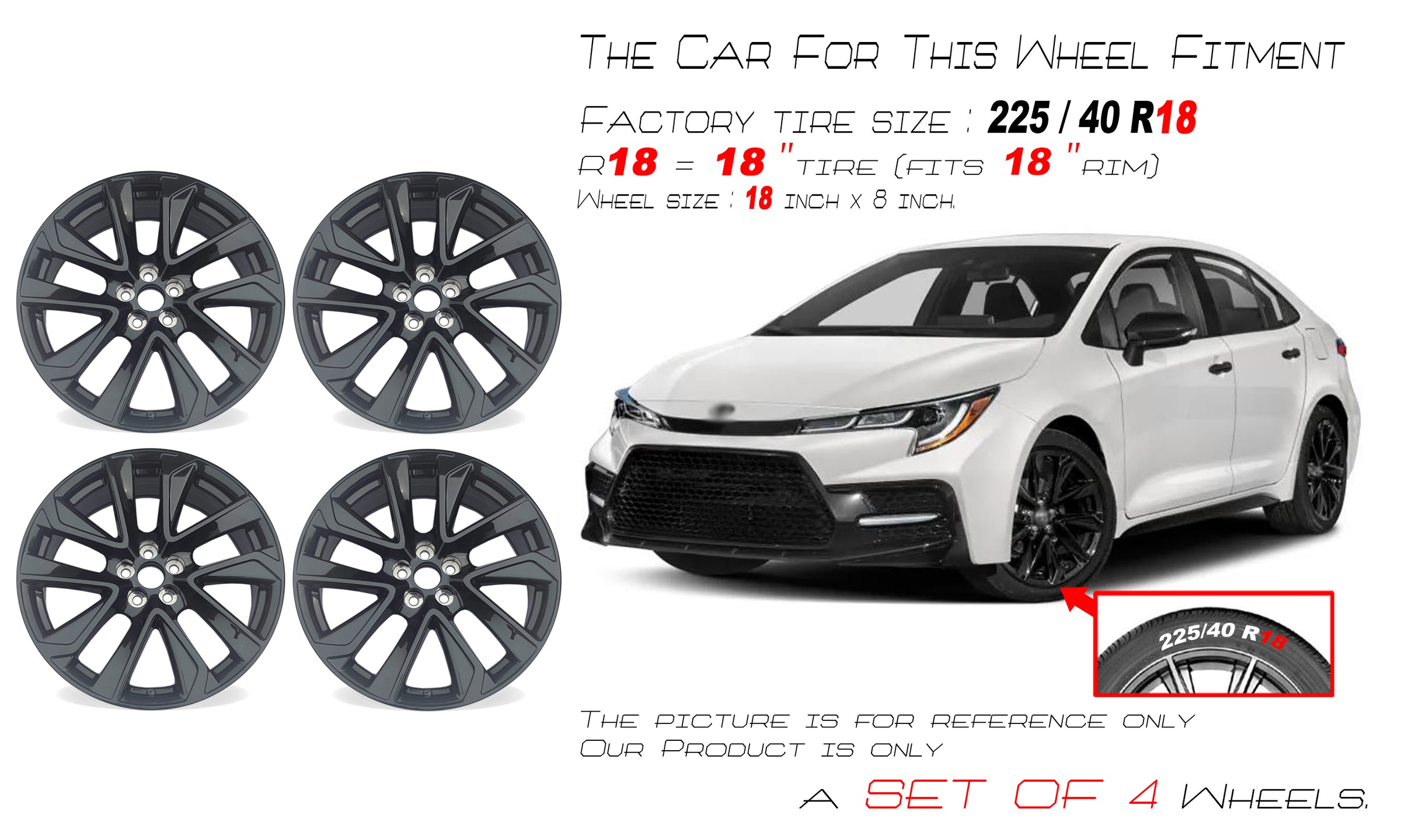 2019-2022 18x8 Toyota Corolla Aluminum Wheel / Rim - Road Ready 2019-2022 18x8 Toyota Corolla Aluminum Wheel / Rim - Road Ready