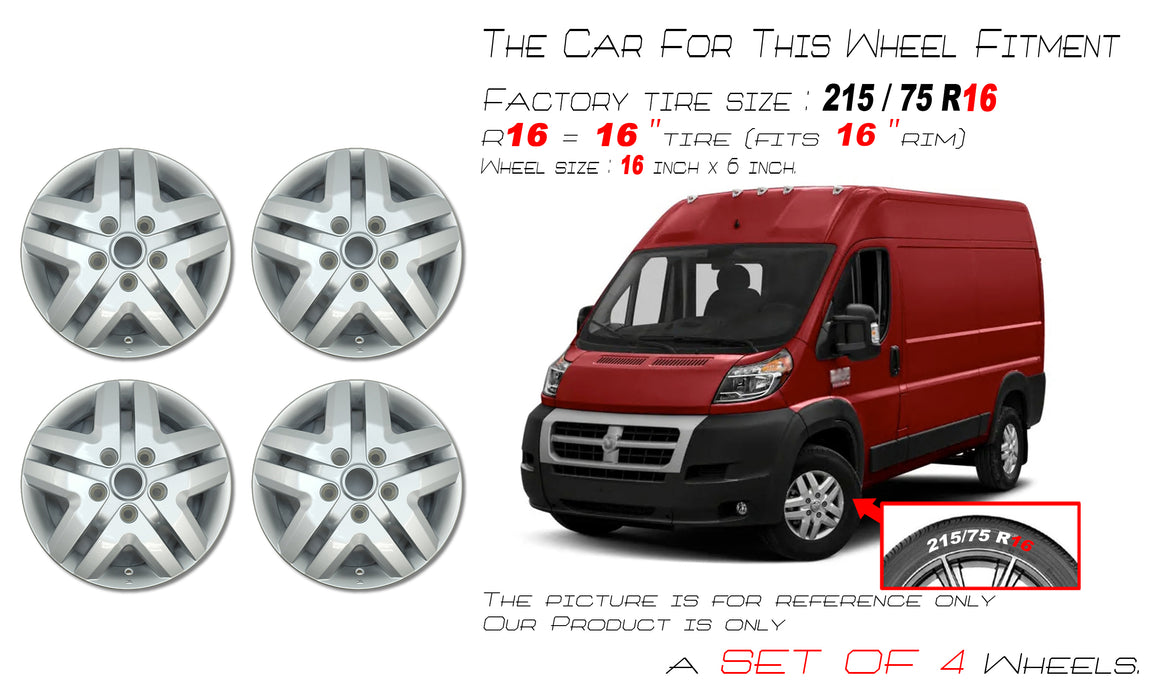 For Dodge RAM Promaster 1500 2500 3500 VAN OEM Design Wheel 16" 2014-2022 16x6 SILVER Set of 4 Replacement Rim 53340264 68244971AA