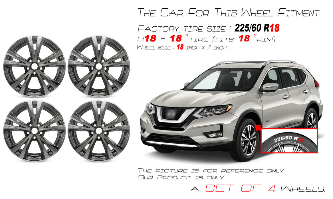For Nissan Rogue OEM Design Wheel 18" 18x7 2017-2020 Machined Charcoal Set of 4 Replacement Rim