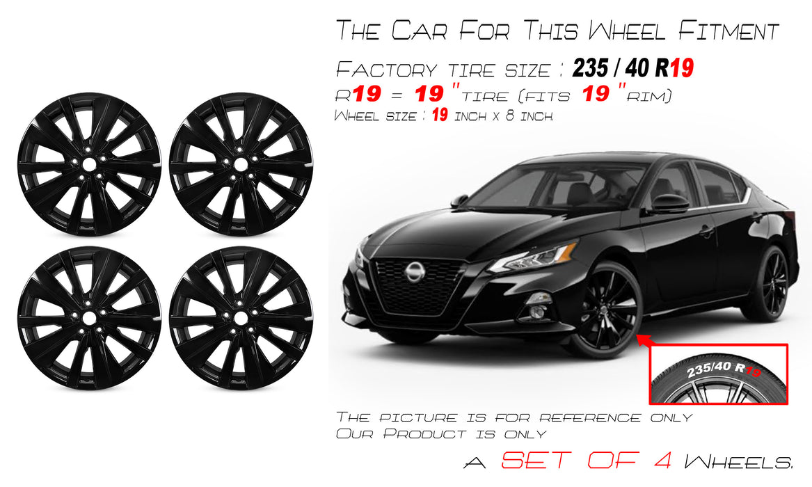 19" SET OF 4 19x8 ALL BLACK Wheels For 2022 Nissan ALTIMA OEM Quality Replacement Rim