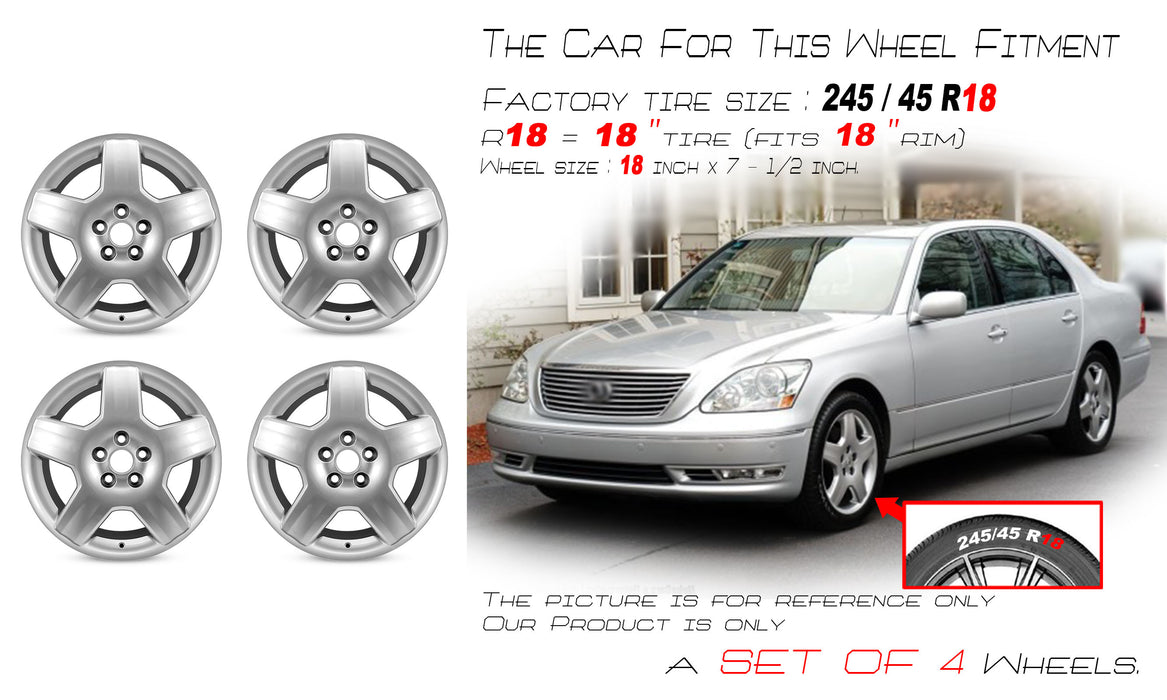 For LEXUS LS430 OEM Design Wheel 18" 18x7.5 2004-2006 Hyper Silver Set of 4 Replacement Rim