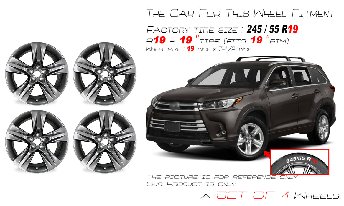 SET OF 4 19" 19X7.5 Alloy Wheels For TOYOTA HIGHLANDER 2014-2019 Painted Satin OEM Style Replacement Rim