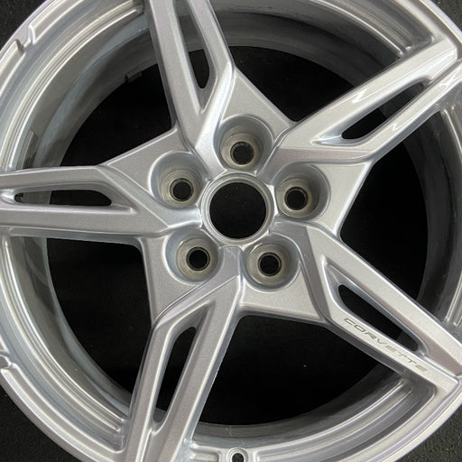 19" CORVETTE 20-22 frt 19x8.5 5 spoke gloss silver opt Q8P Original OEM Wheel - Angle View