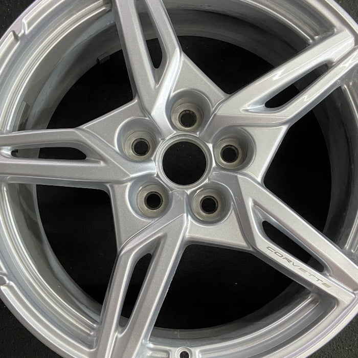 19" CORVETTE 20-22 frt 19x8.5 5 spoke gloss silver opt Q8P Original OEM Wheel - Angle View