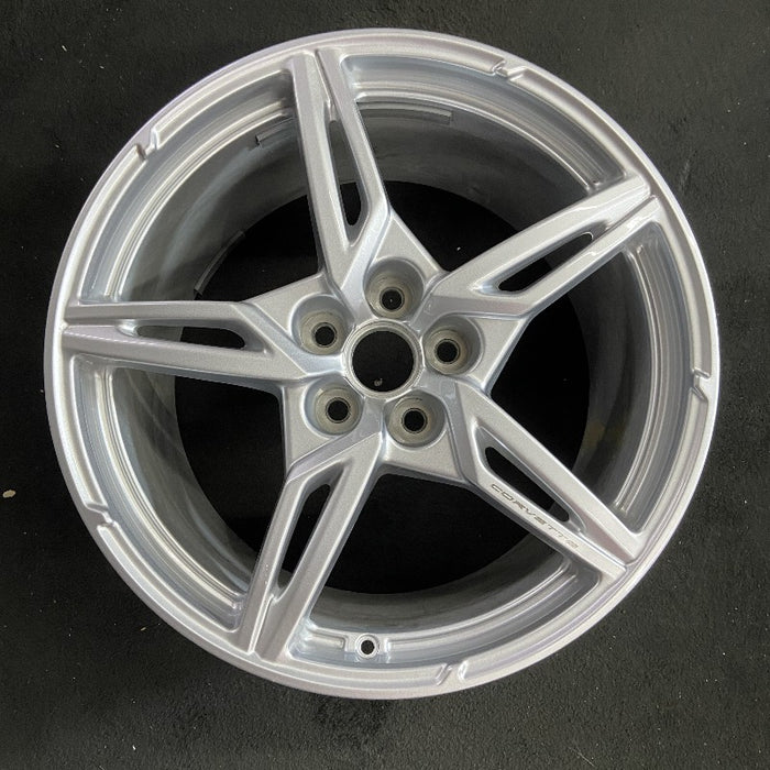 20" CORVETTE 20-22 rear 20x11 5 spoke gloss silver opt Q8P Original OEM Wheel - Front View