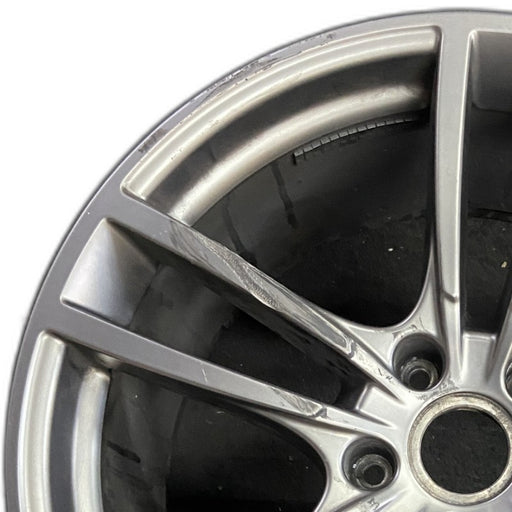 21" PORSCHE CAYENNE 19-22 21x11 5 double spoke platinum Original OEM Wheel Rim - Angle View