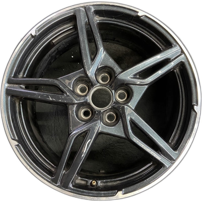 19" CORVETTE 20-22 frt 19x8.5 5 spoke black opt Q8Q Original OEM Wheel Rim - Front View