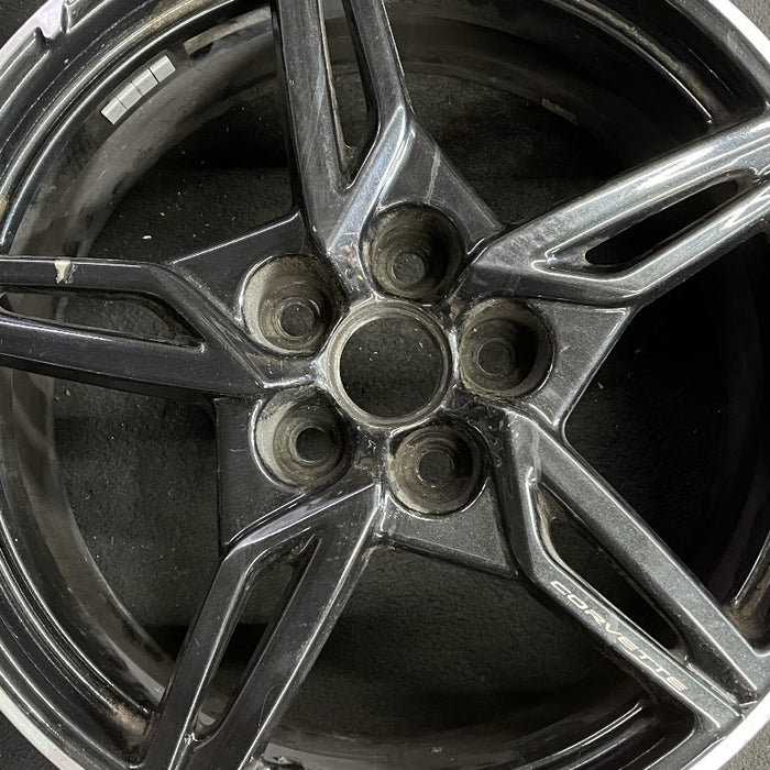 19" CORVETTE 20-22 frt 19x8.5 5 spoke black opt Q8Q Original OEM Wheel Rim - Angle View