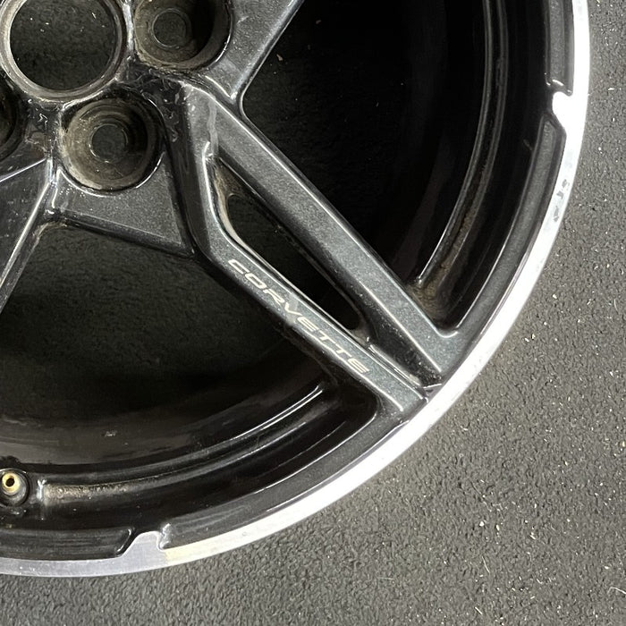 19" CORVETTE 20-22 frt 19x8.5 5 spoke black opt Q8Q Original OEM Wheel Rim - Back View