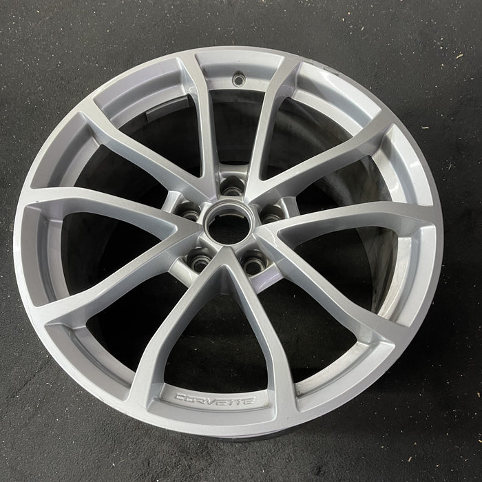 19" CORVETTE 12 19x10, front, 10 spoke, silver Original OEM Wheel Rim - Side Profile