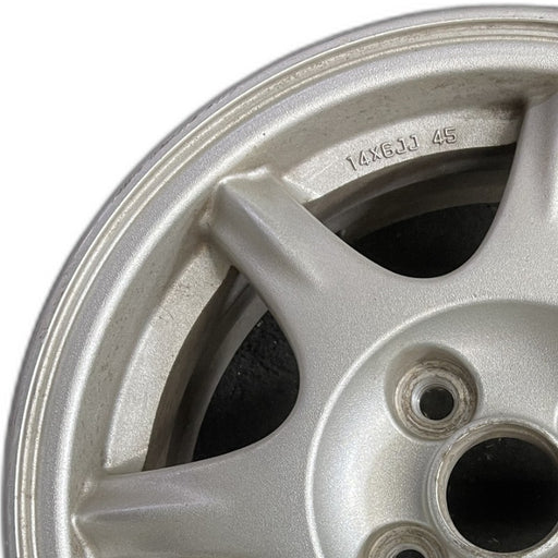 14" MAZDA MX-5 MIATA 94 14x6 alloy 7 spoke pewter Original OEM Wheel Rim - Angle View