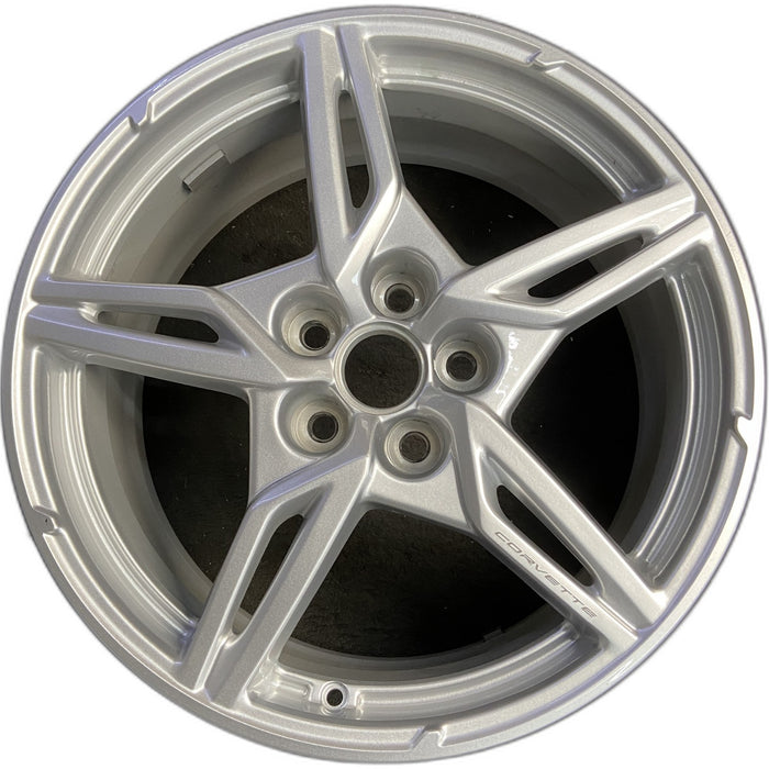 19" CORVETTE 20-22 front, , 5 spoke, gloss silver Original OEM Wheel Rim - Front View