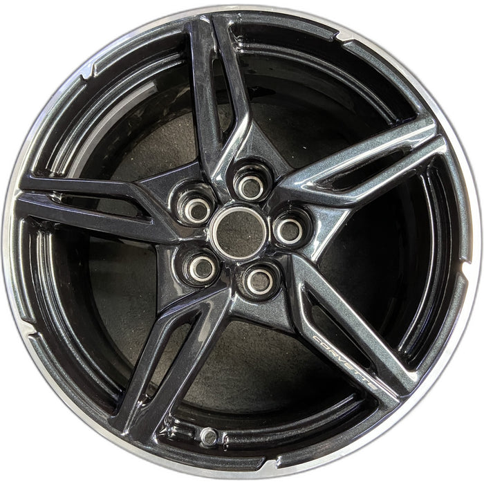 19" CORVETTE 20-22 front, , 5 spoke, black Original OEM Wheel Rim - Front View