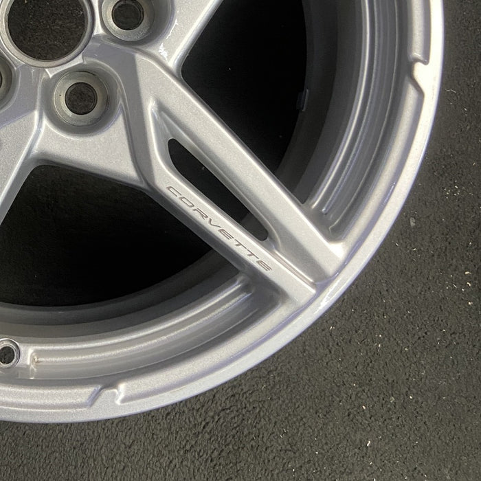 19" CORVETTE 20-22 front, , 5 spoke, gloss silver Original OEM Wheel Rim - Back View