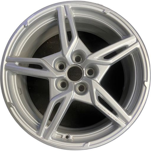 19" CORVETTE 20-22 front, , 5 spoke, gloss silver Original OEM Wheel Rim - Front View