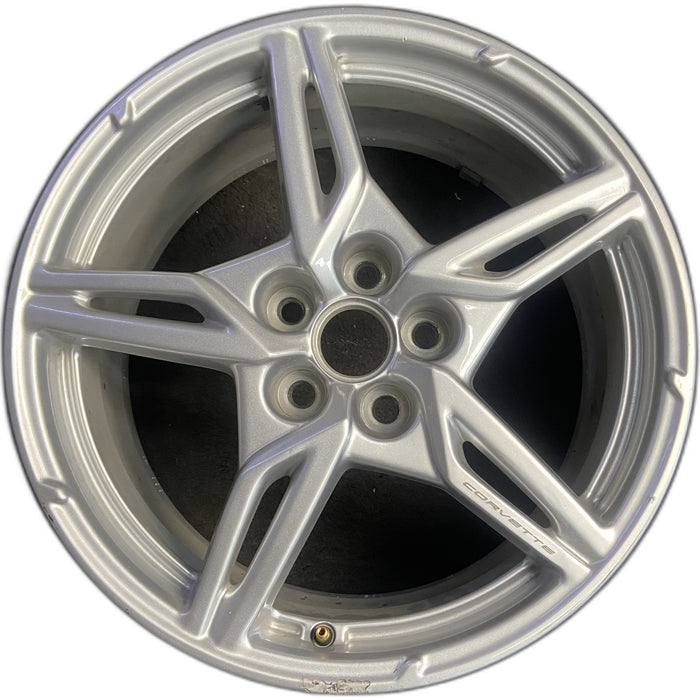19" CORVETTE 20-22 front, , 5 spoke, gloss silver Original OEM Wheel Rim - Front View