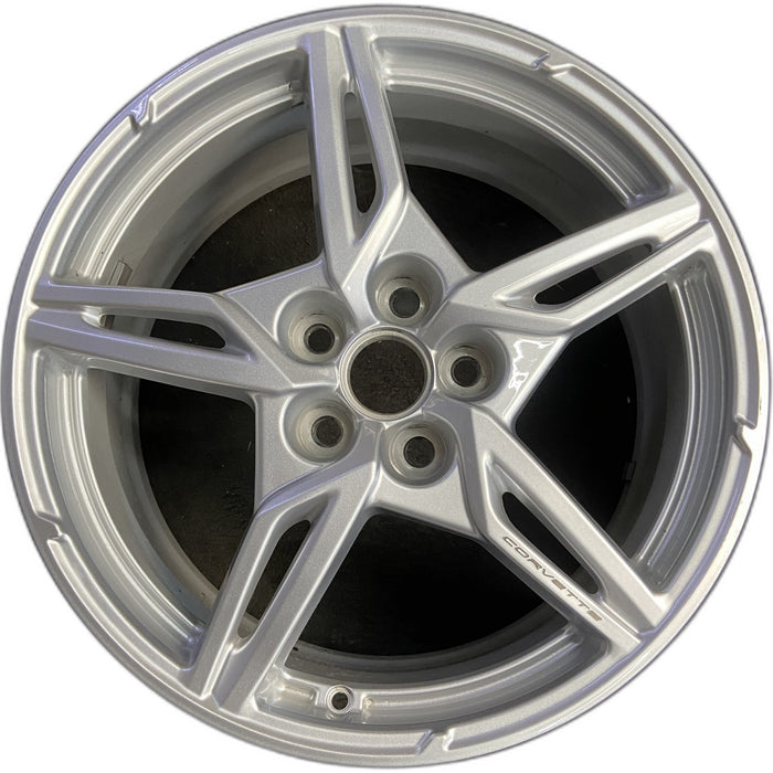 19" CORVETTE 20-22 front, , 5 spoke, gloss silver Original OEM Wheel Rim - Front View