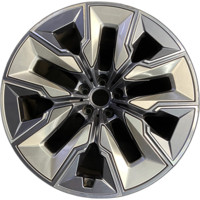 21" 750e 24-26 21x10.5, 5 spoke, V spoke, silver inserts Original OEM Wheel Rim - Front View