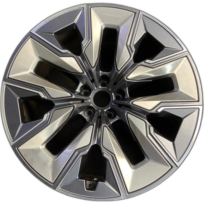 21" 750e 24-26 21x10.5, 5 spoke, V spoke, silver inserts Original OEM Wheel Rim - Front View