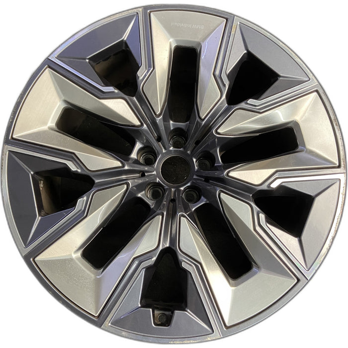21" 750e 24-26 21x9, 5 spoke, V spoke, silver inserts Original OEM Wheel Rim - Front View