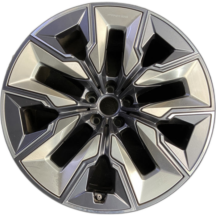 21" 750e 24-26 21x9, 5 spoke, V spoke, silver inserts Original OEM Wheel Rim - Front View